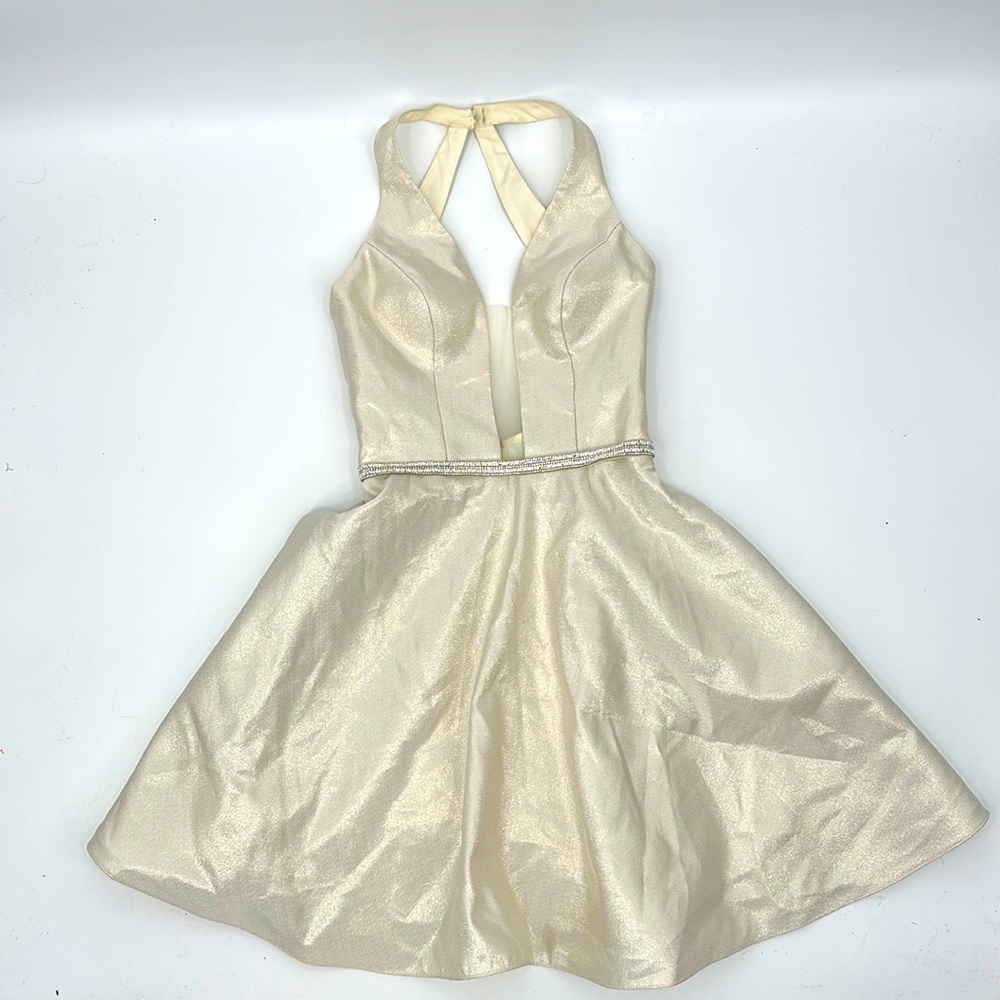 Camille La Vie dress size 4 gold with rhinestones halter neck dress Pockets